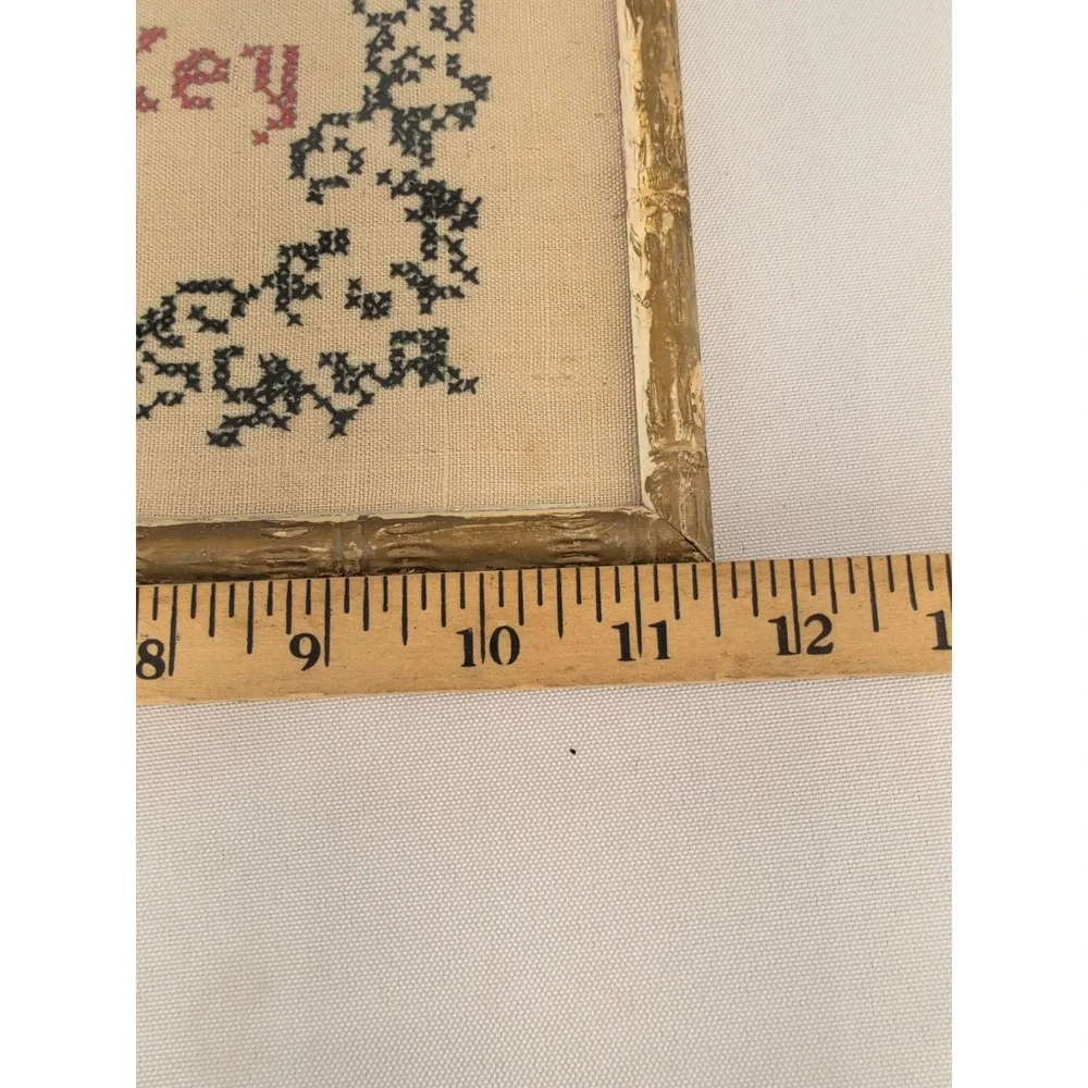 Vintage Cross Stitch Gold Faux Bamboo Frame Home Sweet Home Wall Art